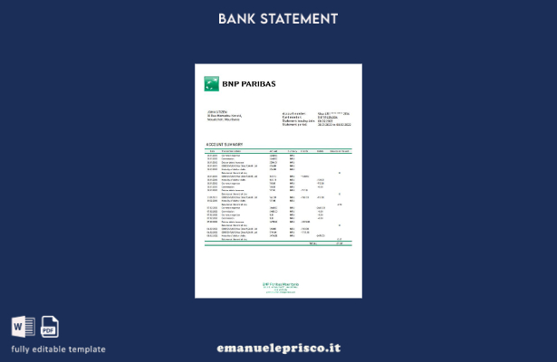 modello word di estratto conto bancario Mauritania BNP Paribas in stile verifica