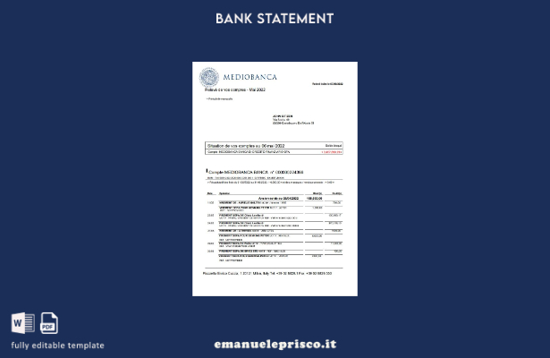 modello word di estratto conto bancario Mediobanca Italia in stile verificato
