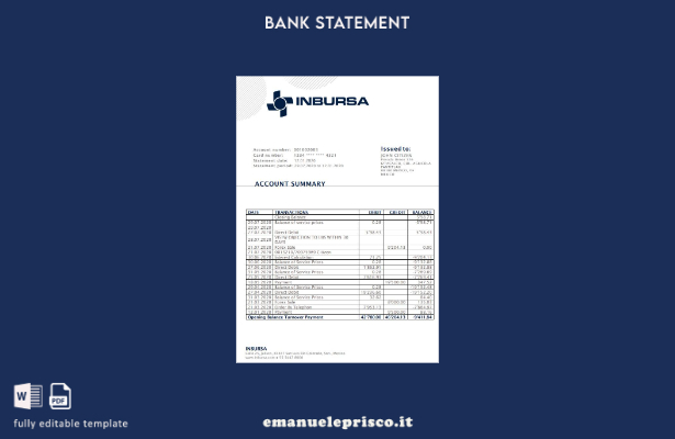 modello word di estratto conto bancario Messico Inbursa in stile verificato