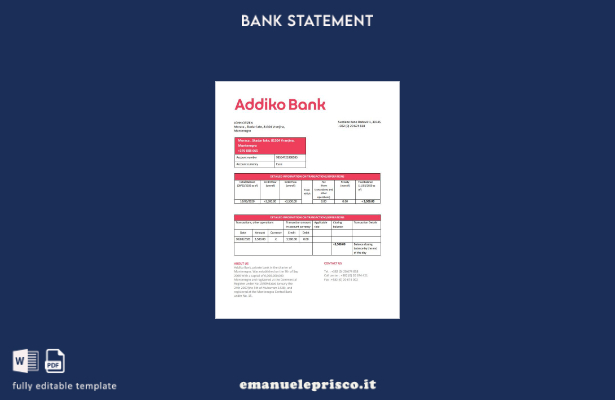 modello word di estratto conto bancario Montenegro Addiko stile verificato