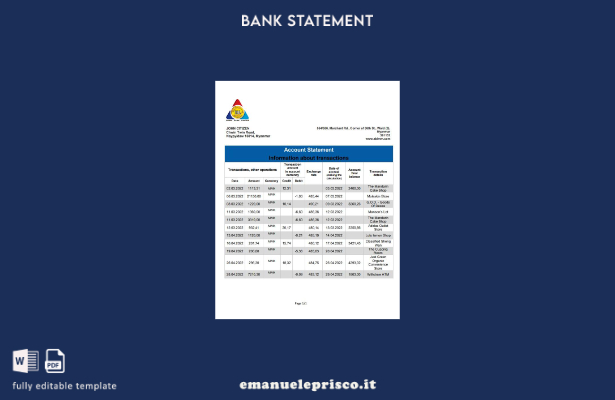 modello word di estratto conto bancario Myanmar Innwa in stile verificato