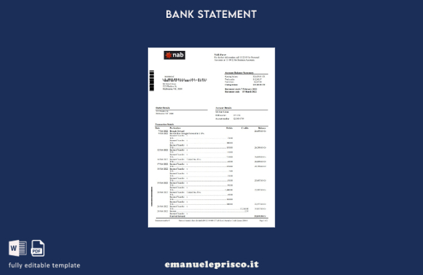 modello word di estratto conto bancario NAB Australia in stile verificato