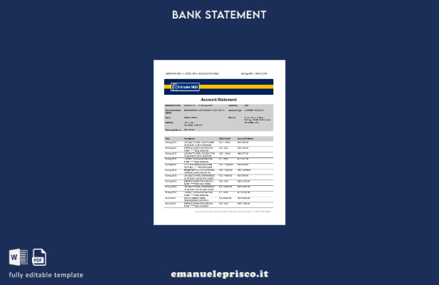 modello word di estratto conto bancario NBD degli Emirati Arabi Uniti in stile v