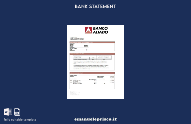 modello word di estratto conto bancario Panama Banco Aliado in stile verificato