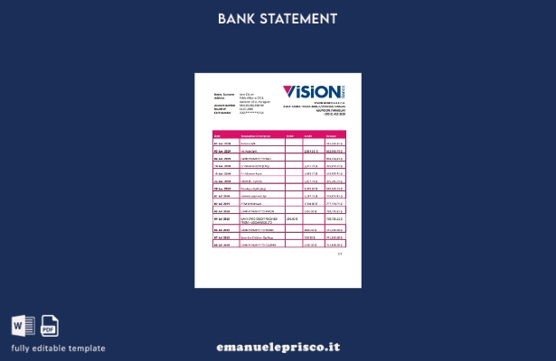 modello word di estratto conto bancario Paraguay Vision Banco in stile verificat