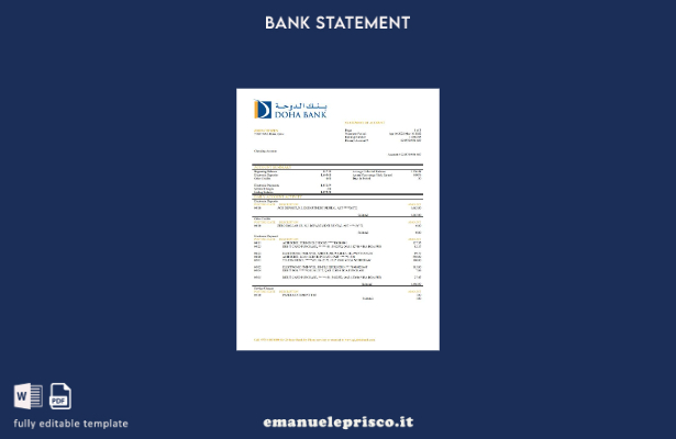 modello word di estratto conto bancario Qatar Doha in stile verificato
