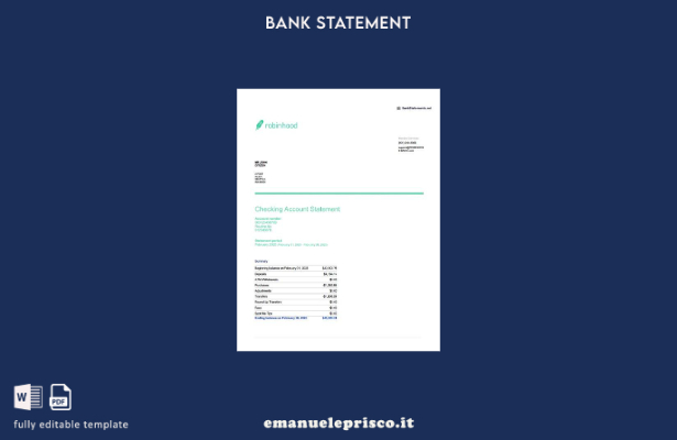 modello word di estratto conto bancario Robinhood Banking in stile verificato US