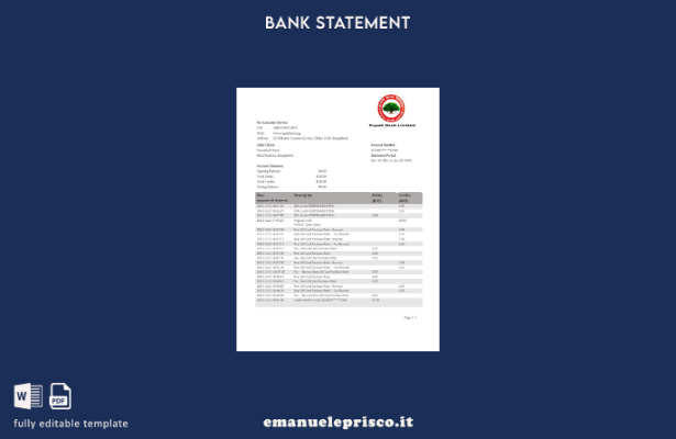 modello word di estratto conto bancario Rupali del Bangladesh in stile verificat