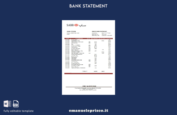 modello word di estratto conto bancario SABB in stile verificato dell'Arabia Sau