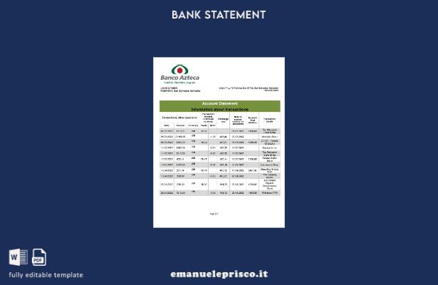 modello word di estratto conto bancario Salvador Banco Azteca in stile verificat