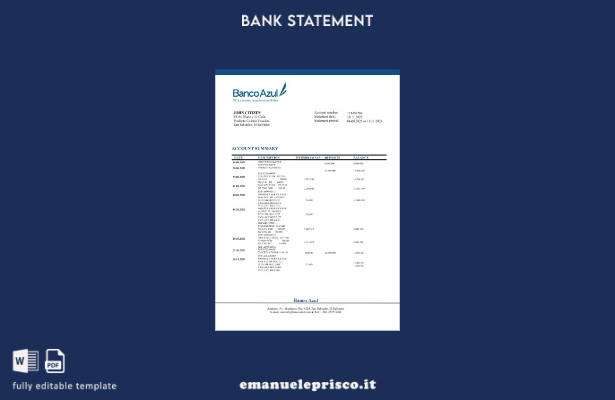 modello word di estratto conto bancario Salvador Banco Azul stile verificato
