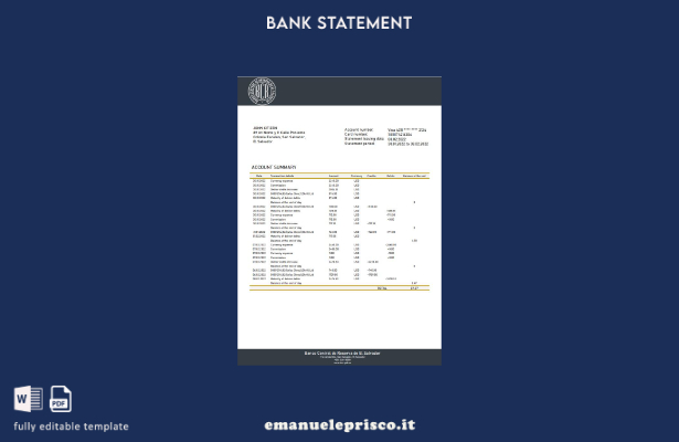 modello word di estratto conto bancario Salvador Banco Central de Reserva de El