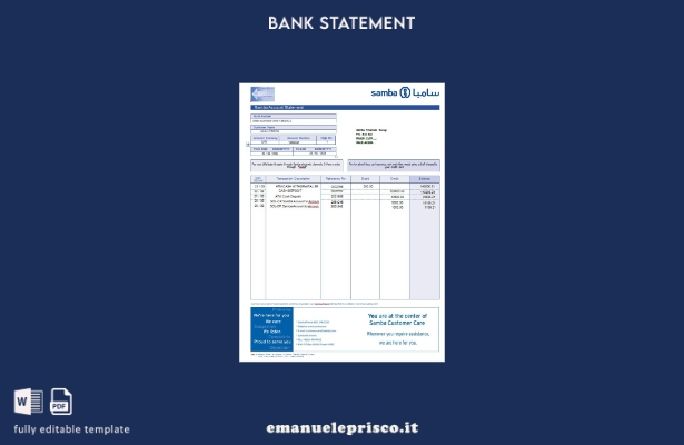 modello word di estratto conto bancario Samba in stile verificato dell'Arabia Sa