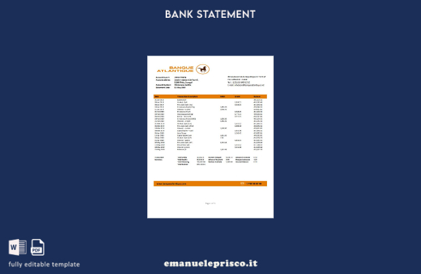modello word di estratto conto bancario Senegal Banque Atlantique in stile verif