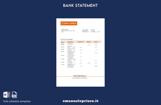 modello word di estratto conto bancario Serbia Banca Intesa in stile verificato