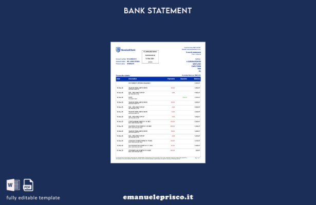 modello word di estratto conto bancario Standard Bank Rondebosch in stile verifi