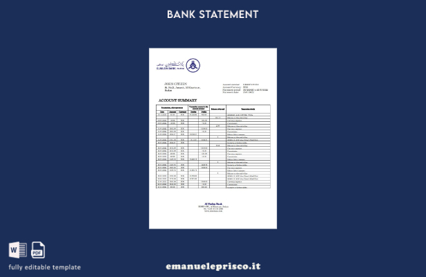 modello word di estratto conto bancario Sudan Al Neelen in stile verificato