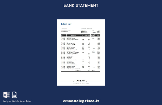 modello word di estratto conto bancario Svizzera Julius Bar in stile verificato