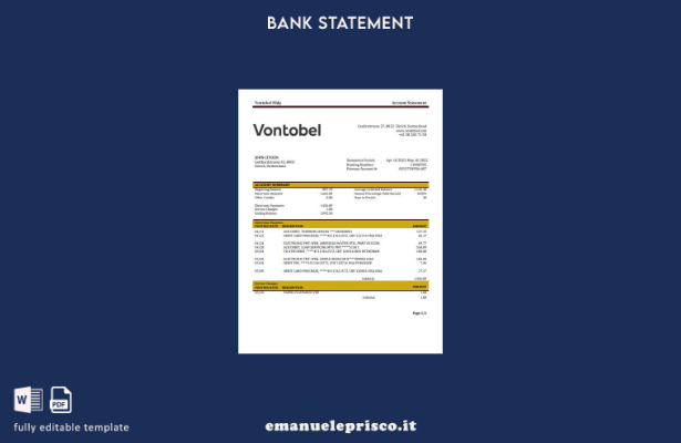 modello word di estratto conto bancario Svizzera Vontobel in stile verificato