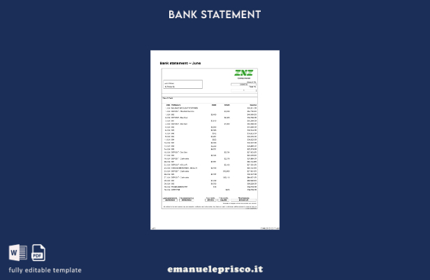 modello word di estratto conto bancario Sydney ZNZ in stile verificato