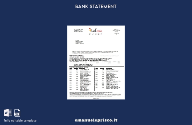 modello word di estratto conto bancario TCF Bank USA in stile verificato