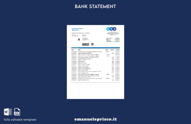 modello word di estratto conto bancario TSB del Regno Unito in stile verificato