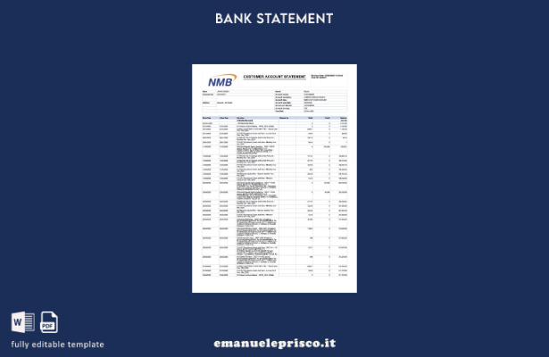 modello word di estratto conto bancario Tanzania NMB in stile verificato