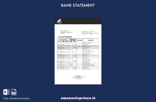 modello word di estratto conto bancario Tatra slovacco stile verificato