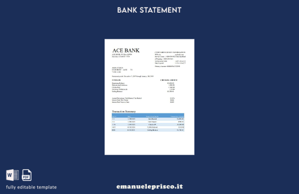 modello word di estratto conto bancario USA ACE in stile verificato