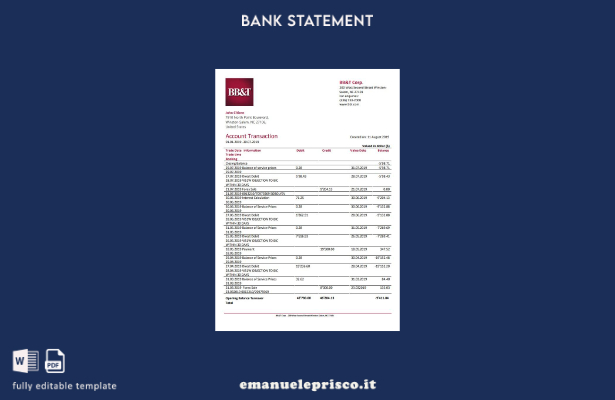 modello word di estratto conto bancario USA BB&T Corp in stile verificato