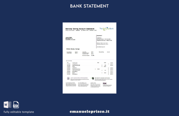 modello word di estratto conto bancario USA Bancorp in stile verificato