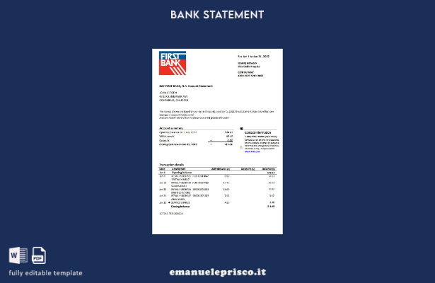 modello word di estratto conto bancario USA Bay First in stile verificato