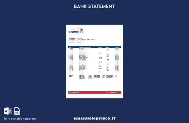 modello word di estratto conto bancario USA Capital One in stile verificato