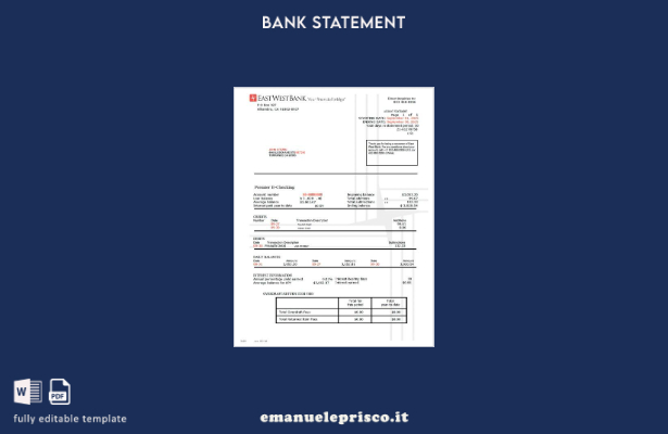 modello word di estratto conto bancario USA East West in stile verificato