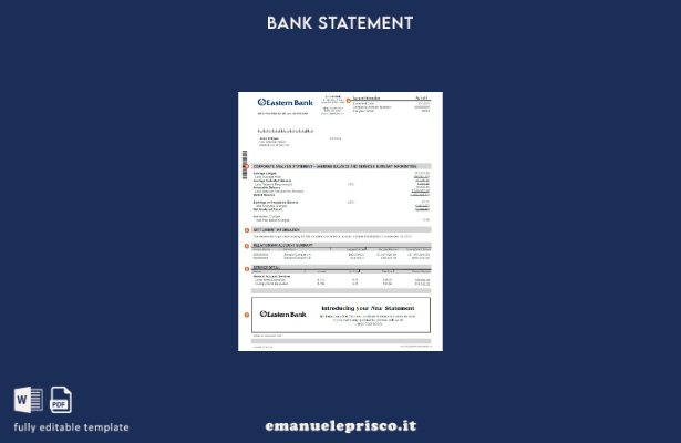 modello word di estratto conto bancario USA Eastern stile verificato
