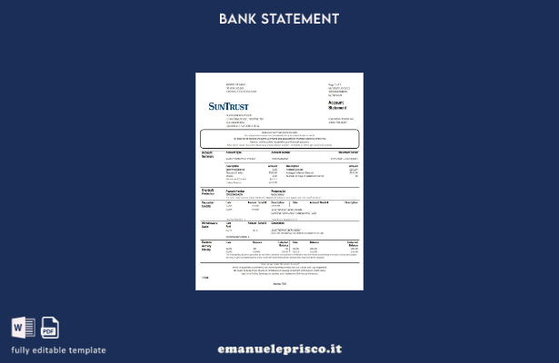 modello word di estratto conto bancario USA Georgia SunTrust in stile verificato