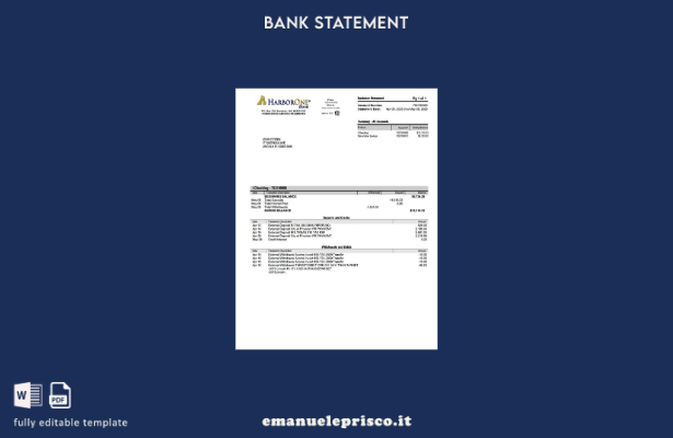 modello word di estratto conto bancario USA HarborOne in stile verificato