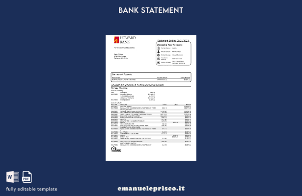 modello word di estratto conto bancario USA Howard in stile verificato