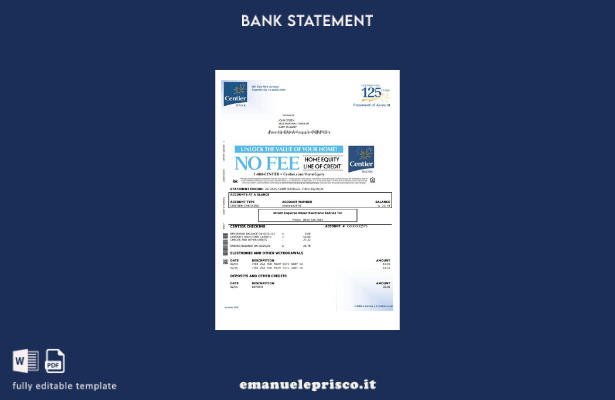 modello word di estratto conto bancario USA Indiana Centier in stile verificato