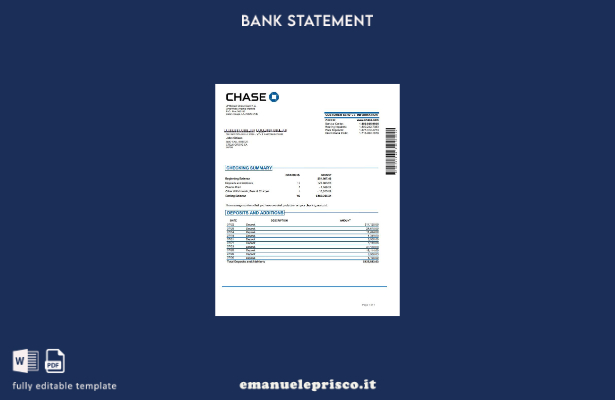 modello word di estratto conto bancario USA JP Morgan Chase in stile verificato