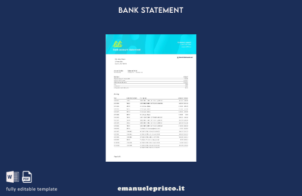 modello word di estratto conto bancario USA Lili in stile verificato