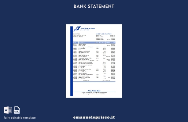 modello word di estratto conto bancario USA Nebraska Five Points in stile verifi