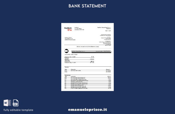 modello word di estratto conto bancario USA Ohio KeyBank in stile verificato