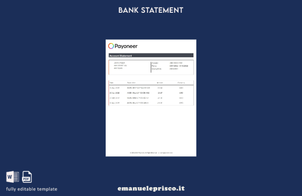 modello word di estratto conto bancario USA Payoneer in stile verificato