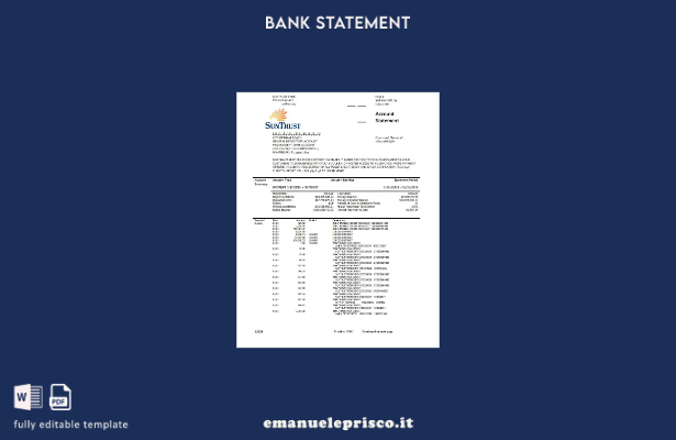 modello word di estratto conto bancario USA SunTrust in stile verificato