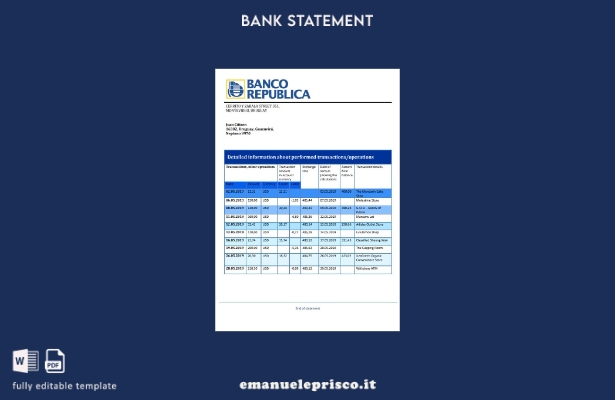 modello word di estratto conto bancario Uruguay Banco de la República Oriental d