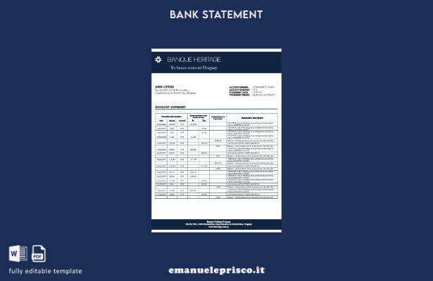 modello word di estratto conto bancario Uruguay Banque Heritage in stile verific