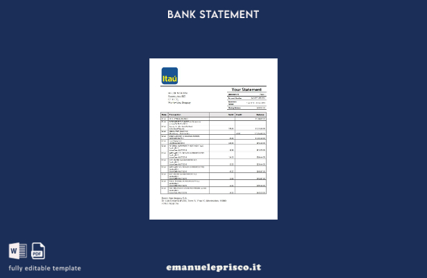modello word di estratto conto bancario Uruguay Itau in stile verificato