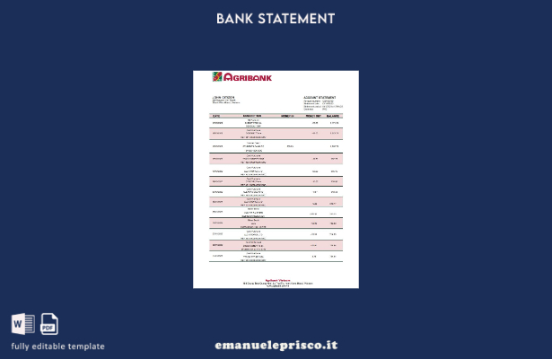 modello word di estratto conto bancario Vietnam Agribank in stile verificato