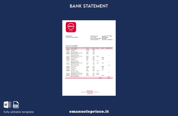 modello word di estratto conto bancario Zambia Absa in stile verificato